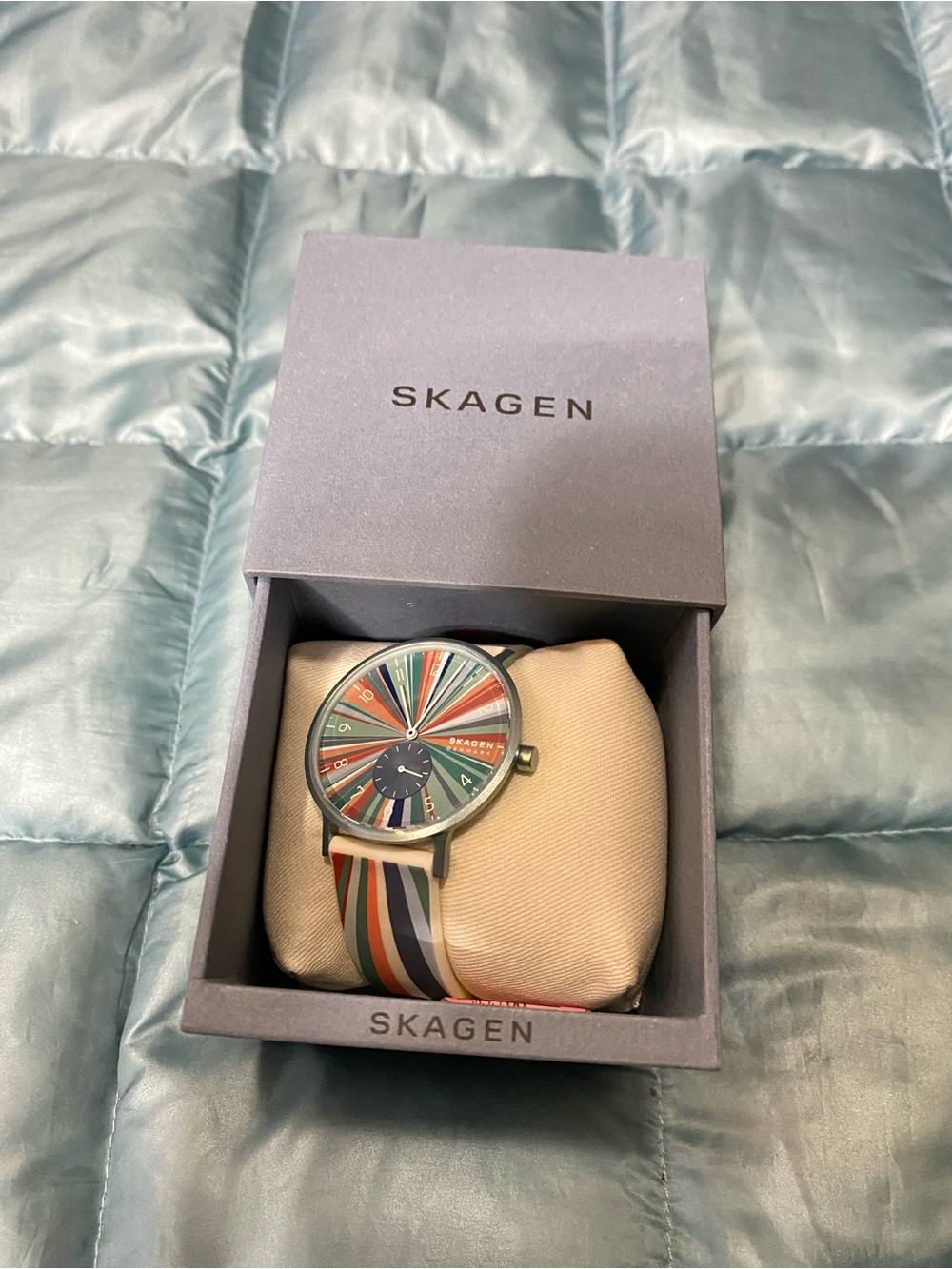New Skagen Multicolor Stripe Dial and Strap Watch Retail $95